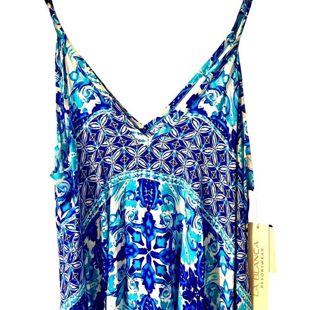 NWT La Blanca Beach Coverup Dress in shades of Blue and White in Size Large. - Picture 2 of 7